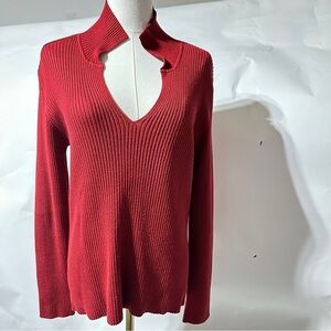 👉 New York & Company Red Ribbed Cutout Collar Sweater – Women’s XL